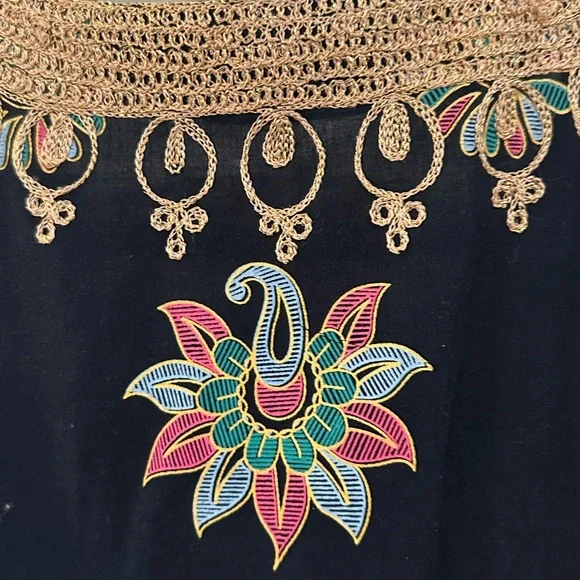 🤍 CALYPSO ST. BARTH Embroidered Metallic Paisley Cotton Tunic Dress Cover-Up M - Picture 4 of 7